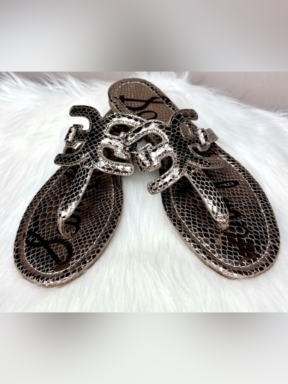 SAM EDELMAN Metallic Snake-Embossed Sandals - Picture 10 of 11